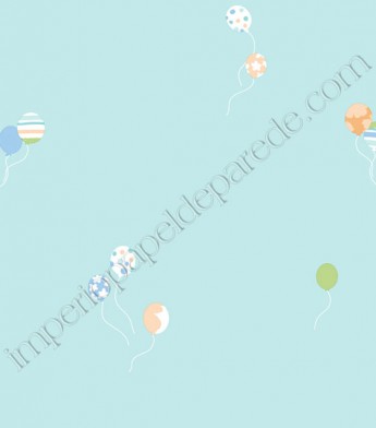 PÁG. 006 - Papel de Parede Infantil Vinílico Peek-a-Boo (Americano) - Balões Pequenos (Colorido/ Verde Água)
