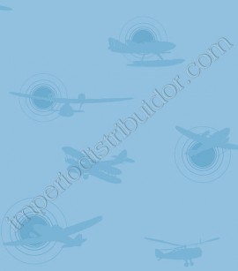 PÁG. 018 - Papel de Parede Vinílico Friends Forever (Americano) - Aviões e Helicópteros (Tons de Azul)
