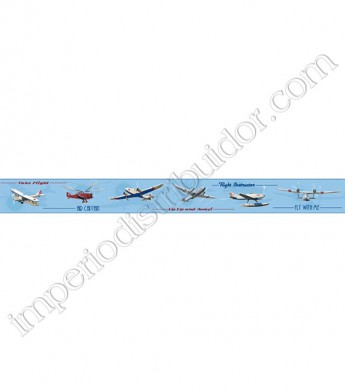 PÁG. 019 - Faixa Vinílica Decorativa Friends Forever (Americano) - Aviões e Helicópteros (Tons de Azul/ Vermelho/ Bege)