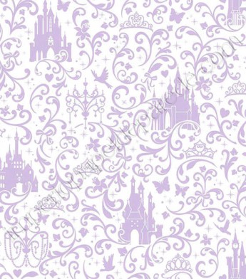 PÁG. 033 - Papel de Parede Vinílico Disney York II (Americano) - Castelos e Arabescos (Lilás/ Branco/ Detalhes com Brilho Perolado)