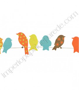PÁG. 044 - Faixa Vinílica Bistrô (Americano) para Papel de Parede - Pássaros (Colorido) - Leve Brilho