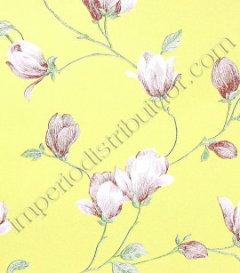 PÁG. 07 - Papel de Parede Vinílico English Florals (Inglês) - Floral Delicado (Amarelo/ Tons de Rosa/ Levíssimo Relevo)
