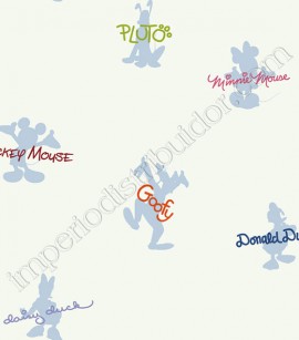 PÁG. 098 - Papel de Parede Vinílico Disney York (Americano) - Turma do Mickey (Branco/ Tons de Azul/ Rosa/ Lilás)