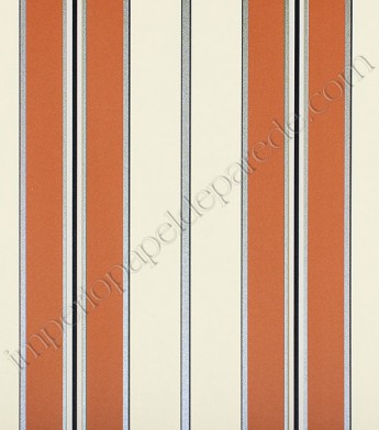 PÁG. 19 - Papel de Parede Vinílico Classic Stripes (Americano) - Listras (Laranja Escuro/ Creme/ Prata)