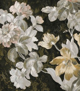 PÁG. 29 - Painel de Parede Vinílico Roberto Cavalli 2 (Italiano) - Floral Marcante (Detalhes com Aplicação de 2400 Cristais)
