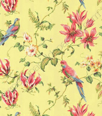 PÁG. 33 - Papel de Parede Vinílico Casabella (Americano) - Floral e Pássaros (Amarelo/ Floral Colorido)