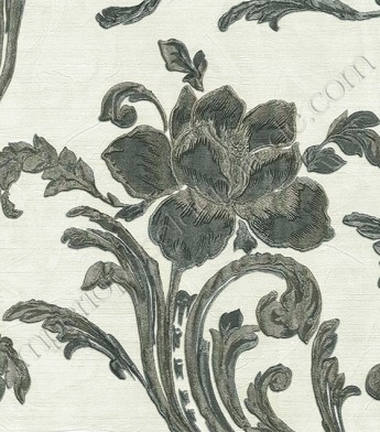 PÁG. 35 - Papel de Parede Vinílico Vinci (Italiano) - Floral em Relevo (Pérola/ Grafite/ Bege/ Detalhes com Brilho Glitter)