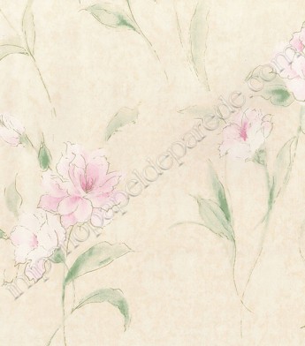 PÁG. 38 - Papel de Parede Vinílico Fragrant Roses (Chinês) - Desenho Floral (Bege Claro/ Rosa/ Verde)