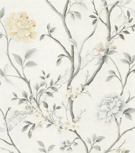 PÁG. 38 - Papel de Parede Vinílico Gioia 2 (Italiano) - Floral (Tons de Cinza/ Off-White/ Com Brilho)