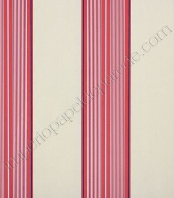 PÁG. 50 - Papel de Parede Vinílico Classic Stripes (Americano) - Listras (Bege Médio/ Vermelho/ Tons de Azul)
