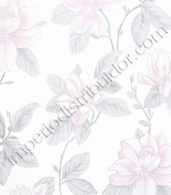 PÁG. 57 - Papel de Parede Vinílico English Florals (Inglês) - Floral Aquarelado (Rosa/ Cinza/ Leve Brilho)