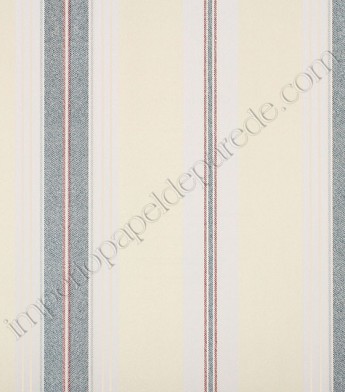 PÁG. 67 - Papel de Parede Vinílico Classic Stripes (Americano) - Listras (Bege Claro/ Tons de Azul/ Vermelho)
