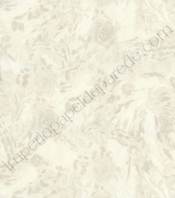 PÁG. 68 - Papel de Parede Vinílico Roberto Cavalli 2 (Italiano) - Pintura Floral (Off-White/ Leve Cinza Claro/ Detalhes com Brilho e Relevo)