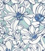 PÁG. 74 - Papel de Parede Vinílico D.D.D. (Italiano) - Floral Estilizado 3D (Tons de Azul/ Off-White/ Leve Brilho)