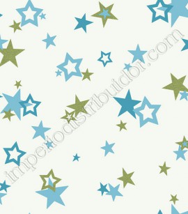 PÁG. 114 - Papel de Parede Vinílico Girl Power (Americano) - Estrelinhas (Tons de Azul/ Verde/ Branco/ Preto/ Detalhes com Brilho Glitter)