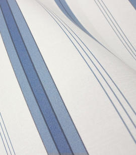 PÁG. 12 - Papel de Parede Vinílico Classic Stripes (Americano) - Listras (Tons de Azul/ Cor Crú/ Detalhes com Leve Brilho Perolado)