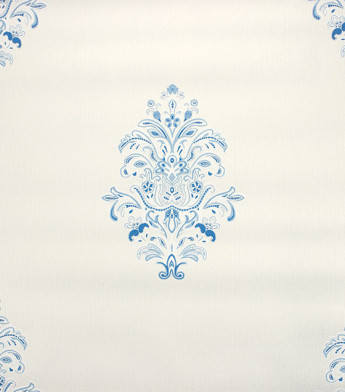 PÁG. 16 - Papel de Parede Vinílico Vita (Italiano) - Colonial com Textura (Tons de Azul/ Off-White/ Detalhes Emborrachados e com Relevo)