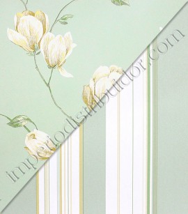 PÁG. 24 - Papel de Parede Vinílico English Florals (Inglês) - Listras (Tons de Verde/ Tons de Bege)