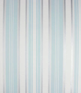 PÁG. 47 - Papel de Parede Vinílico Classic Stripes (Americano) - Listras (Tons de Azul/ Gelo/ Branco/ Detalhes com Brilho Prata)