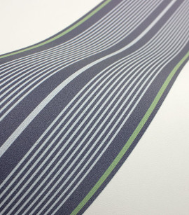 PÁG. 51 - Papel de Parede Vinílico Classic Stripes (Americano) - Listras (Tons de Azul/ Off-White/ Verde)