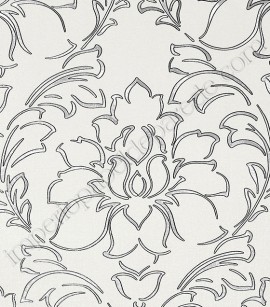 PÁG. 72 - Papel de Parede Vinílico Italiana Vera (Italiano) - Floral Estilizado (Prata/ Branco/ Detalhes com Relevo/ Detalhes com Brilho)