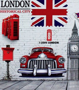 PÁG. 078 - Painel de Parede Londres - Importado Lavável - Coleção Classic Designs (Cinza/ Vermelho/ Azul)