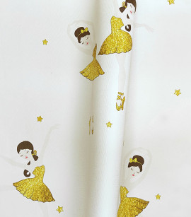 PÁG. 54- Papel de Parede Bailarinas Amarelo com Leve Brilho Glitter- Coleção Yoyo 2 - Vinilico Importado