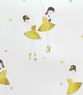 PÁG. 54- Papel de Parede Bailarinas Amarelo com Leve Brilho Glitter- Coleção Yoyo 2 - Vinilico Importado