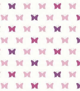 PÁG. 50 - Papel de Parede Infantil Borboletas Rosa e Roxo com Glitter - Coleção Fofura Baby - Vinílico Importado