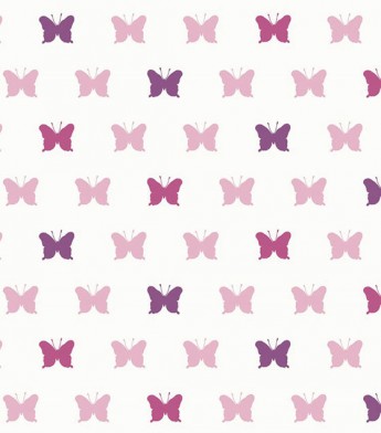 PÁG. 50 - Papel de Parede Infantil Borboletas Rosa e Roxo com Glitter - Coleção Fofura Baby - Vinílico Importado