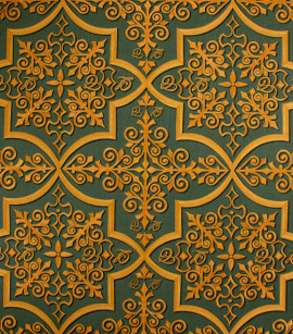 Papel de Parede Colonial Grade - Importado Lavável - Coleção Lord II (Verde/ Ocre)