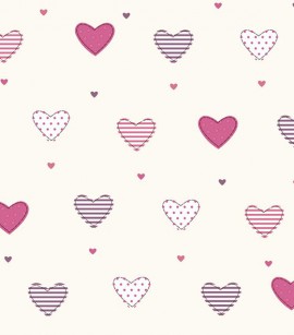 PÁG. 58 - Papel de Parede Infantil Corações Rosa e Roxo com Glitter - Coleção Fofura Baby - Vinílico Importado
