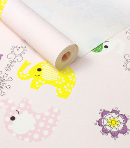 Papel de Parede Elefante Rosa Color - Coleção Império Algodão Doce - Importado Lavável