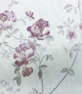 PÁG. 24 - Papel de Parede Floral Cinza Azulado e Lilás e Prata (Brilho e leve relevo) - Coleção Dolce Vita - Vinílico Lavável