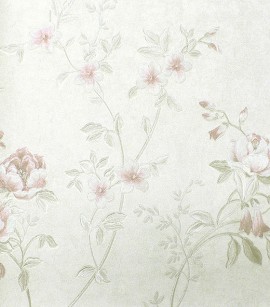 PÁG. 30 - Papel de Parede Floral Off-White e Prata e Rosa Claro (Brilho e relevo) - Coleção Dolce Vita - Vinílico Lavável