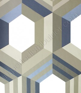 PÁG. 18 - Papel de Parede Com Formas Geométricas Azul e Cinza  (Com brilho) - Coleção Star - Vinílico Lavável (Francês)