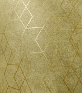 PÁG. 52 - Papel de Parede Formas Geométricas Mostarda Escura (Detalhes com brilho em dourado) - Coleção Essencial - Vinílico