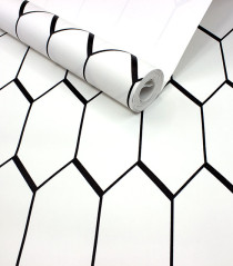 Papel de Parede Geométrico Grade Branco e Preto - Coleção Império Gold - Semi-Vinílico