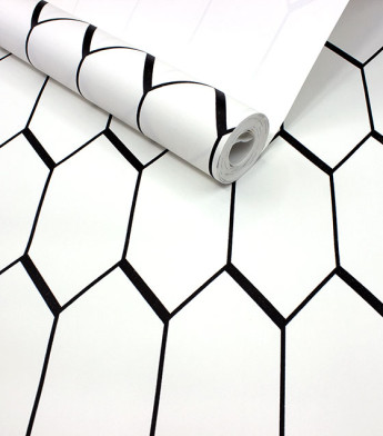 Papel de Parede Geométrico Grade Branco e Preto - Coleção Império Gold - Semi-Vinílico