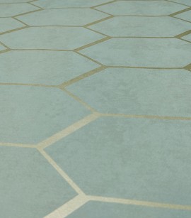 Papel de Parede Geométrico Grade Cinza Azulado com Fio Metálico - Coleção Império Gold - Semi-Vinílico