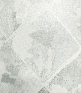 PÁG. 01 - Papel de Parede Geométrico Losango Prata e Off-White (Brilho) - Coleção Colorkey - Vinílico