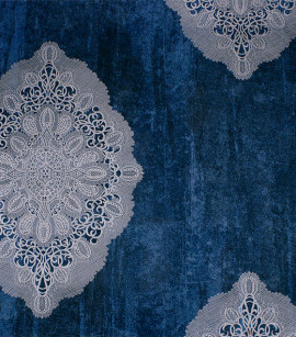 Papel de Parede Mandalas Efeito Manchado - Importado Lavável - Coleção Lord II (Tons de Azul/ Prata)
