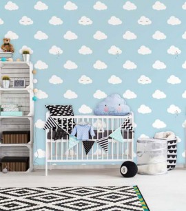 PÁG. 08 - Papel de Parede Infantil Nuvens Azul - Coleção Fofura Baby - Vinílico Importado