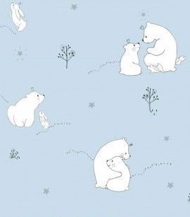 PÁG. 23 - Papel de Parede Infantil Urso Polar Azul - Coleção Fofura Baby - Vinílico Importado